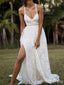 Elegant V-neck Spaghetti Strap Lace A-line Long Wedding Dress, WD147