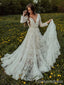 Elegant V-neck Long Sleeves Lace A-line Long Wedding Dress, WD148