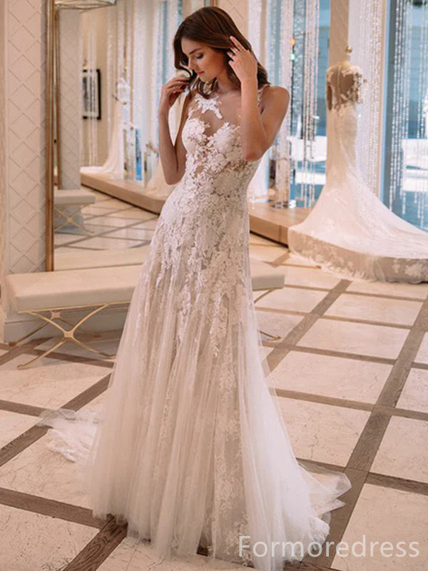 Sexy See Through Lace Mermaid Long Wedding Dress, WD154