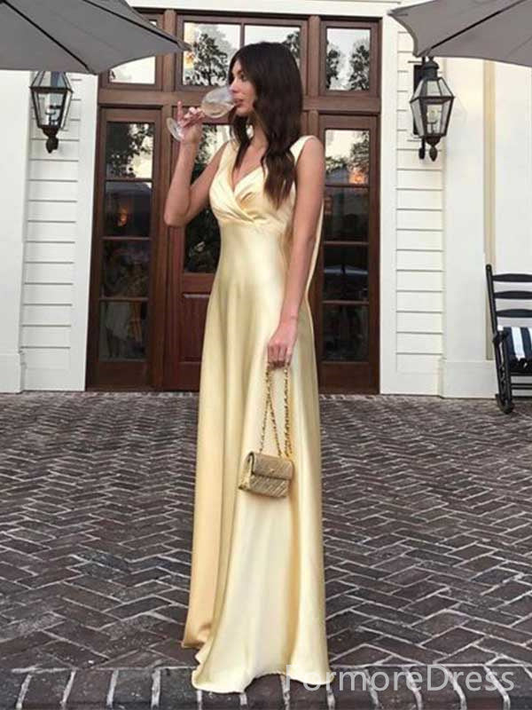 Elegant Yellow V-neck Mermaid Long Prom Dress, Evening Dress,PD143