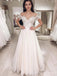 Elegant V-neck Off-Shoulder Lace Appliques A-line Long Wedding Dress, WD157