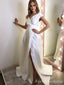 Simple V-neck Split Side A-line Long Wedding Dress, WD158