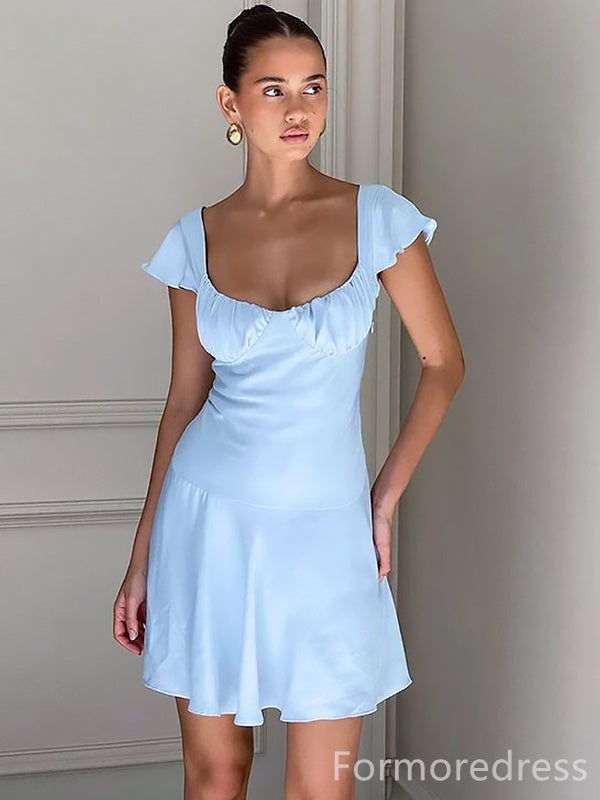 Simple Light Blue A-line Short Mini Homecoming Dress,  HD213