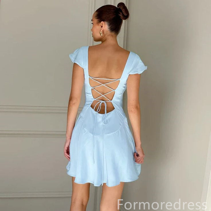 Simple Light Blue A-line Short Mini Homecoming Dress,  HD213