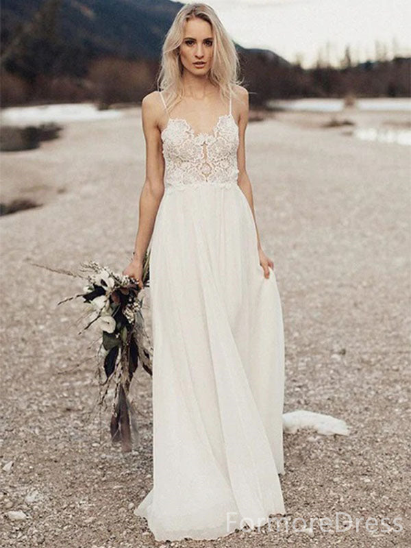 Elegant Spaghetti Strap A-line Long Wedding Dress,  WD24