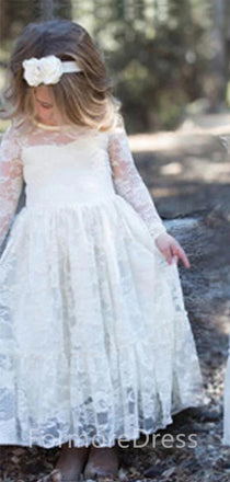 Lovely Lace A-line Long Flower Girl Dress,  FGD16