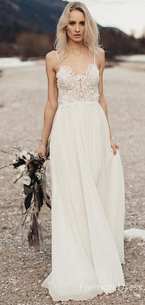 Elegant Spaghetti Strap A-line Long Wedding Dress,  WD24