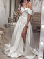 Elegant V-neck Off-Shoulder Split Side A-line Long Wedding Dress, WD159