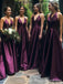 Elegant V-neck Spaghetti Strap A-line Long Bridesmaid Dress,  BD179