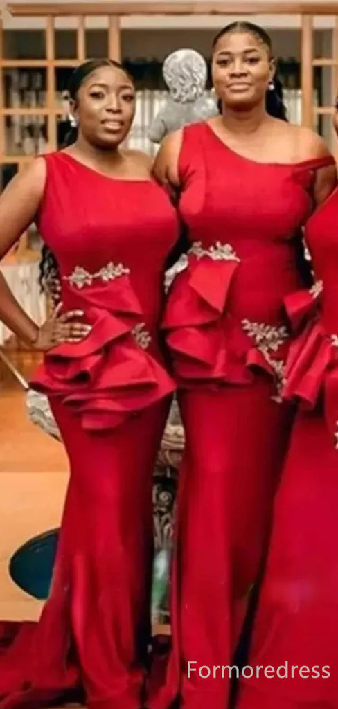 Unique Red Mermaid Long Bridesmaid Dress,  BD180