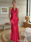 Popular Red Halter V-neck Mermaid Sleveless Long Prom Dress,PD154