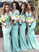 Simple V-neck Off-Shoulder Mermaid Long Bridesmaid Dress,  BD184