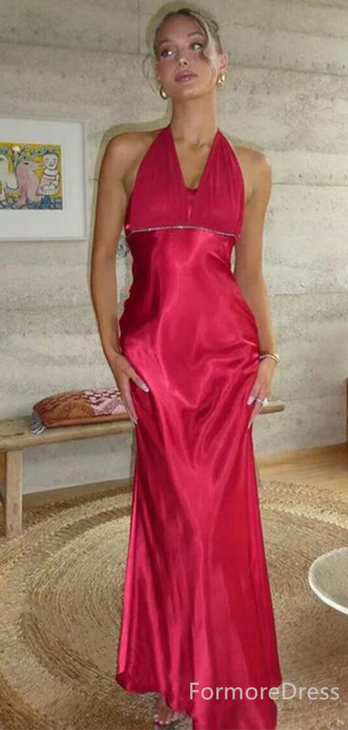 Popular Red Halter V-neck Mermaid Sleveless Long Prom Dress,PD154