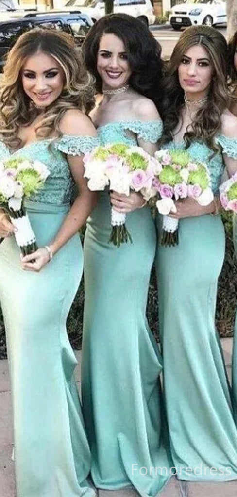 Simple V-neck Off-Shoulder Mermaid Long Bridesmaid Dress,  BD184