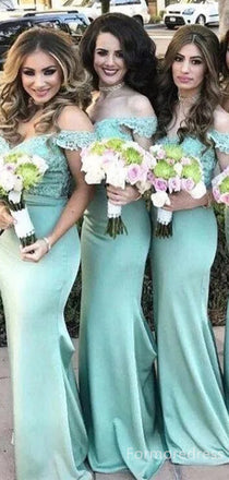 Simple V-neck Off-Shoulder Mermaid Long Bridesmaid Dress,  BD184
