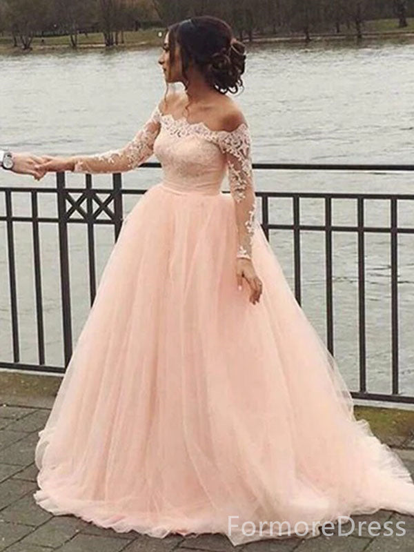 Elegant Pink Strapless A-line Long Wedding Dress,  WD25