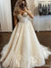 Elegant V-neck Off-Shoulder Lace Appliques A-line Long Wedding Dress, WD170