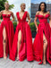 Mismatched Red Split Side Long Bridesmaid Dress,  BD188