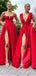 Mismatched Red Split Side Long Bridesmaid Dress,  BD188