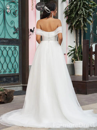 Elegant Off-Shoulder Strapless A-line Long Wedding Dress, WD175
