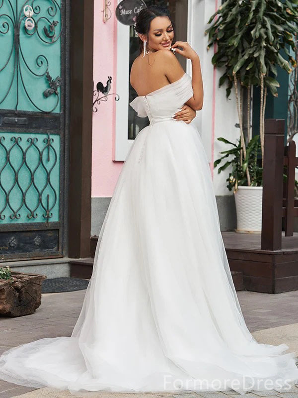 Elegant Off-Shoulder Strapless A-line Long Wedding Dress, WD175