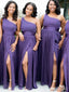 Elegant One Shoulder Split Side A-line Long Bridesmaid Dress,  BD193