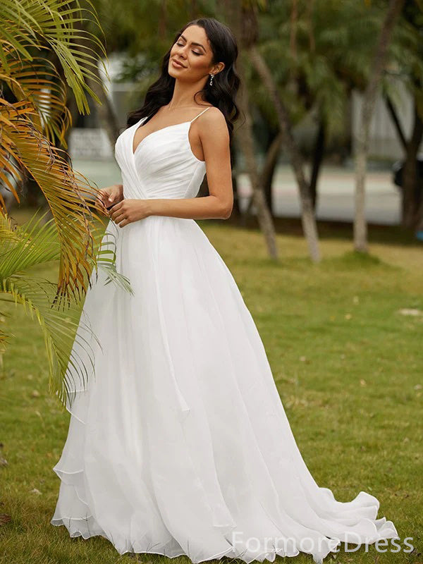 Elegant V-neck Spaghetti Strap A-line Long Wedding Dress, WD177