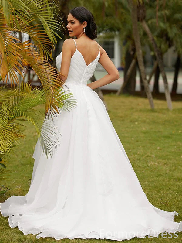 Elegant V-neck Spaghetti Strap A-line Long Wedding Dress, WD177