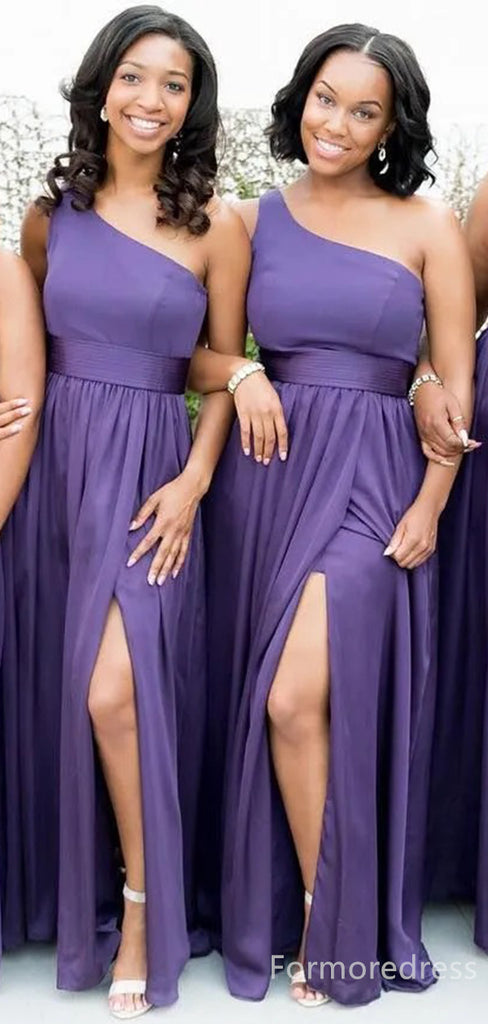 Elegant One Shoulder Split Side A-line Long Bridesmaid Dress,  BD193