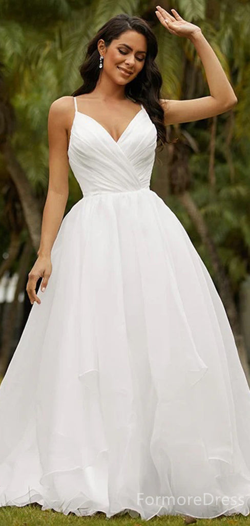 Elegant V-neck Spaghetti Strap A-line Long Wedding Dress, WD177