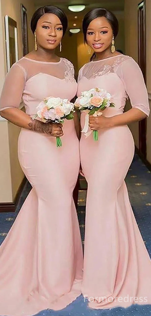 Elegant Light Pink Mermaid Long Bridesmaid Dress,  BD194