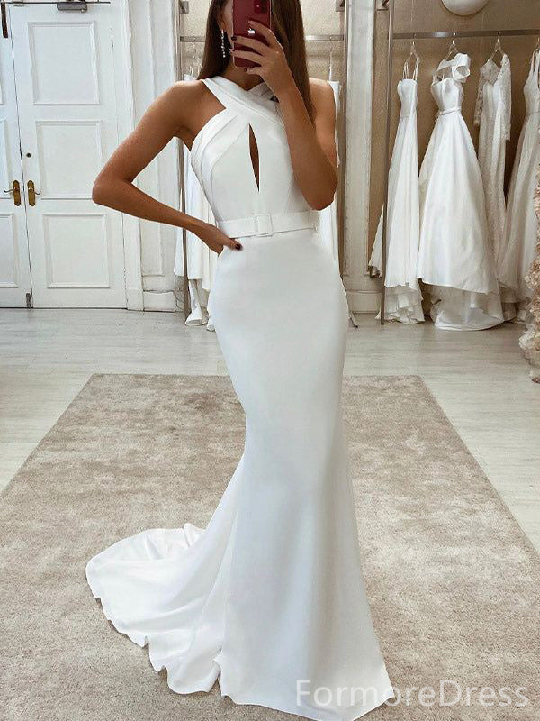 Simple Halter A-line Long Wedding Dress, WD183