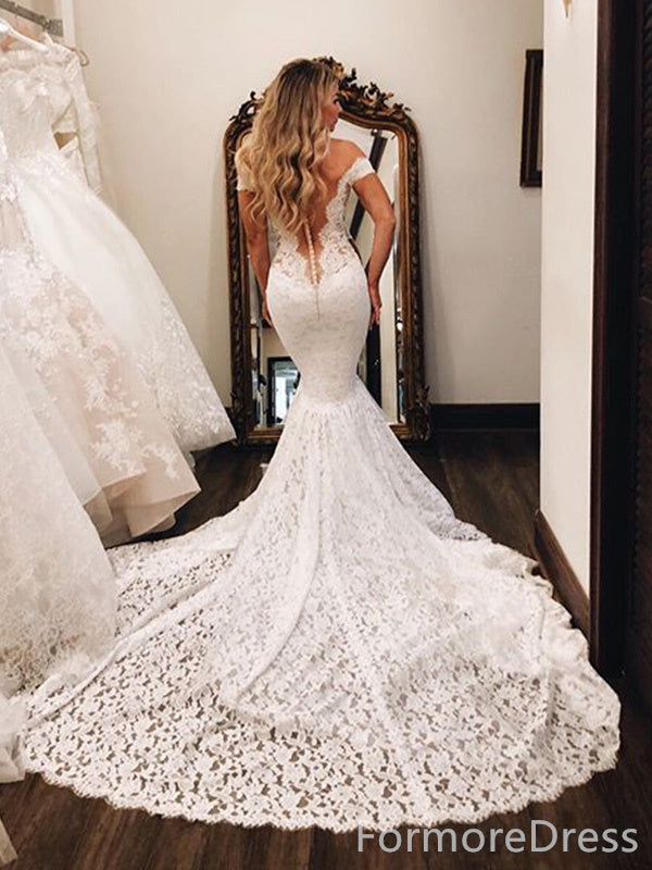 Sexy Deep V-neck Off-Shoulder Mermaid Long Wedding Dress, WD184