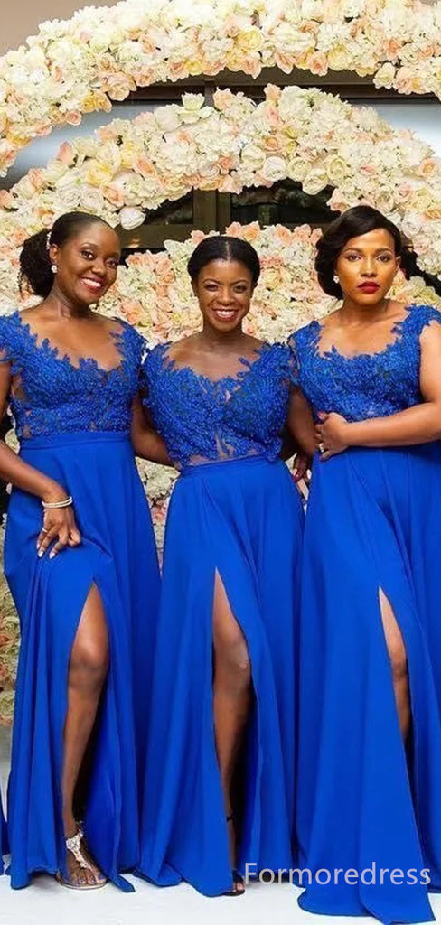 Gorgeous Lace Appliques Split Side A-line Long Bridesmaid Dress,  BD178