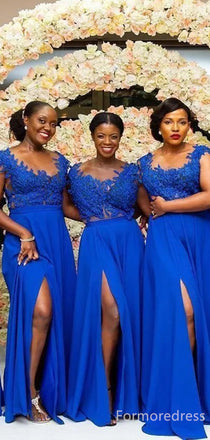 Gorgeous Lace Appliques Split Side A-line Long Bridesmaid Dress,  BD178