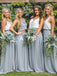 Mismatched Elegant V-neck Spaghetti Strap A-line Long Bridesmaid Dress,BD201