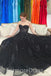 Elegant Black Sweatheart Strapless A-line Long Wedding Dress,  WD10