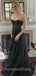 Elegant Black Sweatheart Strapless A-line Long Wedding Dress,  WD10