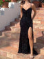 Sparkly V-neck Spaghetti Strap Split Side Mermaid Long Prom Dress,Evening Dress,PD174