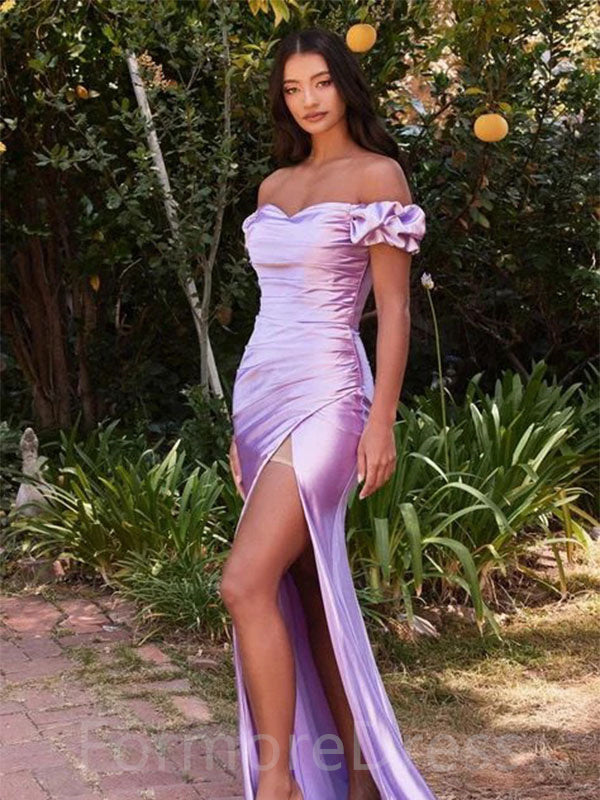 Elegant Sweatheart Mermaid Off-shoulder Split Side Prom Dresses ,PD02