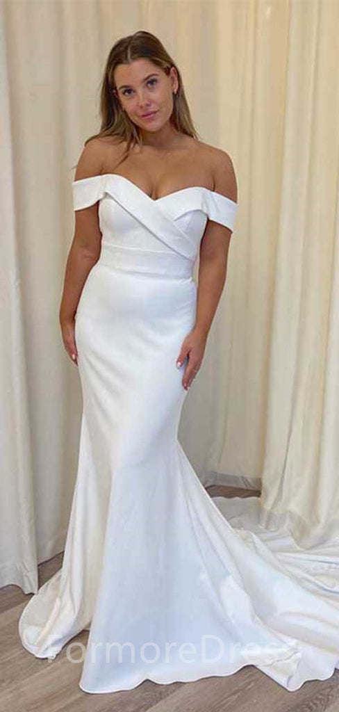 Elegant V-neck Off-shoulder Mermaid Long Wedding Dress,  WD02