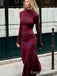 Simple Red Long Sleeves Mermaid Long Prom Dress,Evening Dress,PD186