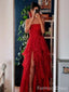 Simple Red Strapless Split Side A-line Prom Dress,Evening Dress,PD194