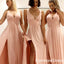 Sexy V-neck A-line Split Side Long Bridesmaid Dress,  BD18