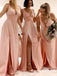 Sexy V-neck A-line Split Side Long Bridesmaid Dress,  BD18