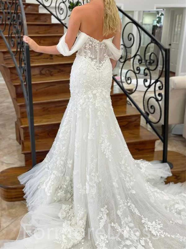 Elegant  Sweatheart Strapless Off-shoulder A-line Long Wedding Dress, WD13