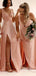 Sexy V-neck A-line Split Side Long Bridesmaid Dress,  BD18