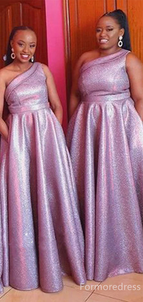 Sparkly Sequins One Shoulder A-line Long Bridesmaid Dress,BD214