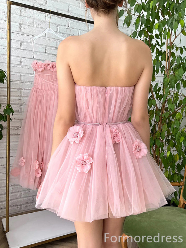 Sweat Pink Strapless A-line Short Mini Long Homecoming Dress,  HD119