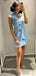 Elegant Blue V-neck A-line Short Mini Long Homecoming Dress,  HD123